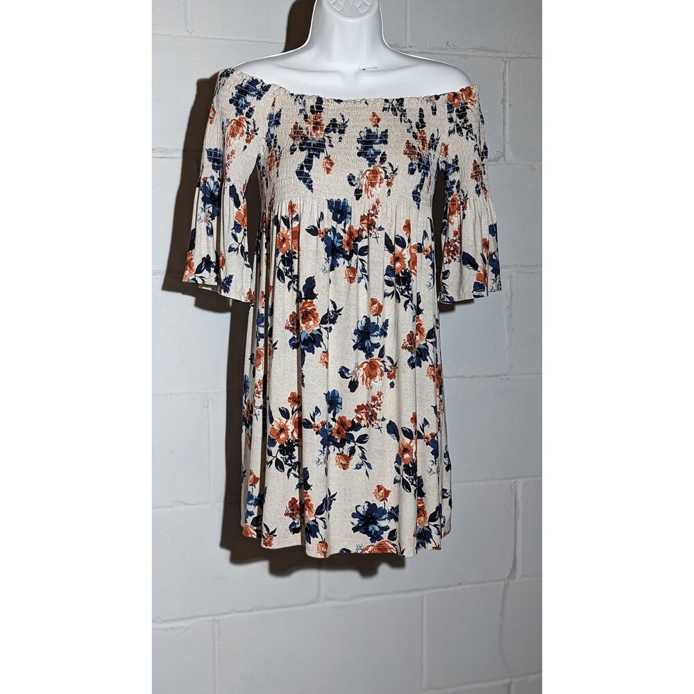 Rewind Floral Off Shoulder Mini Dress Women Smocked Top Bell Sleeve Summer Small